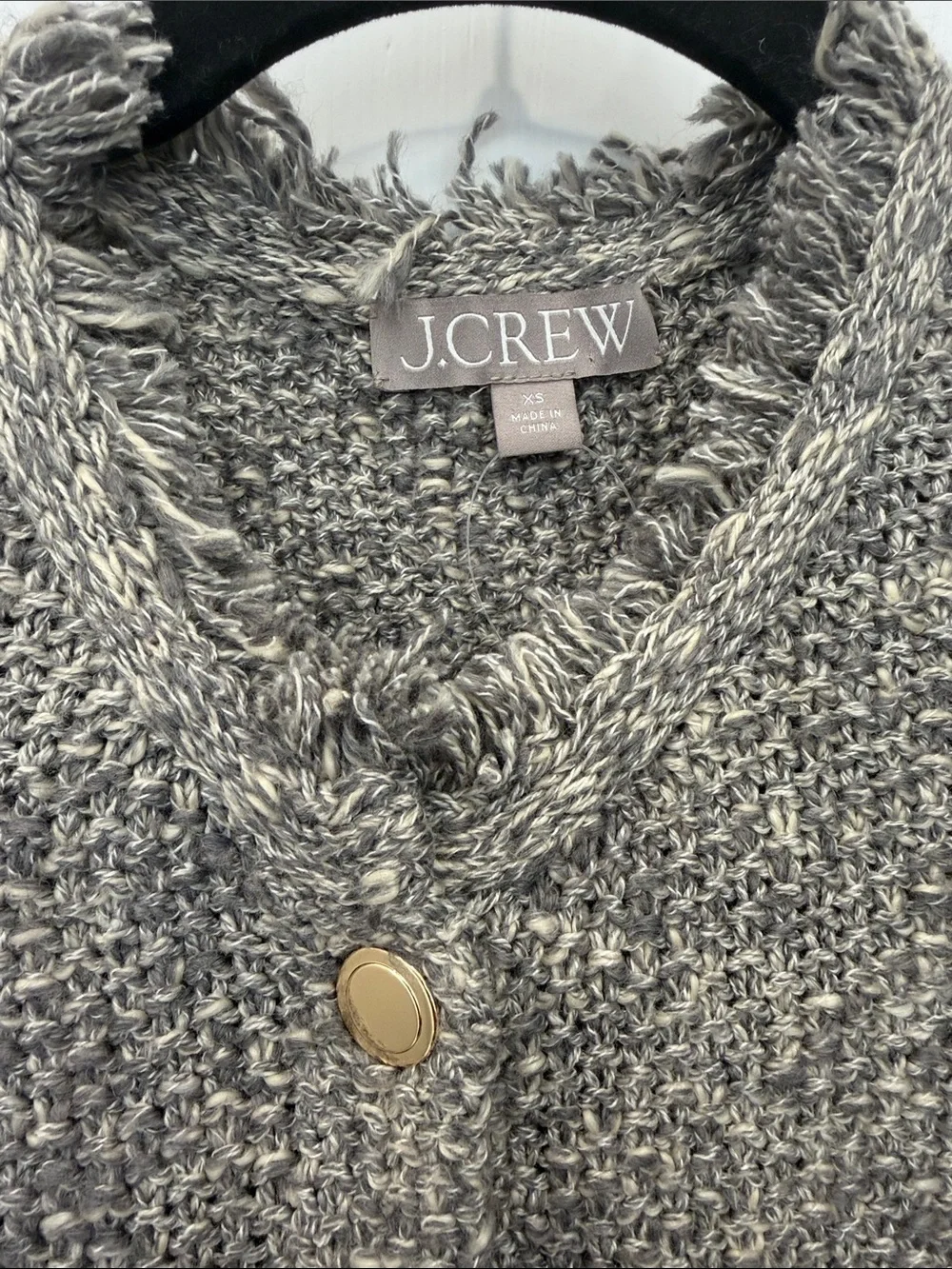 J. Crew Bouclé Short Sleeve Cardigan with Gold Buttons in Gray Fall 2024